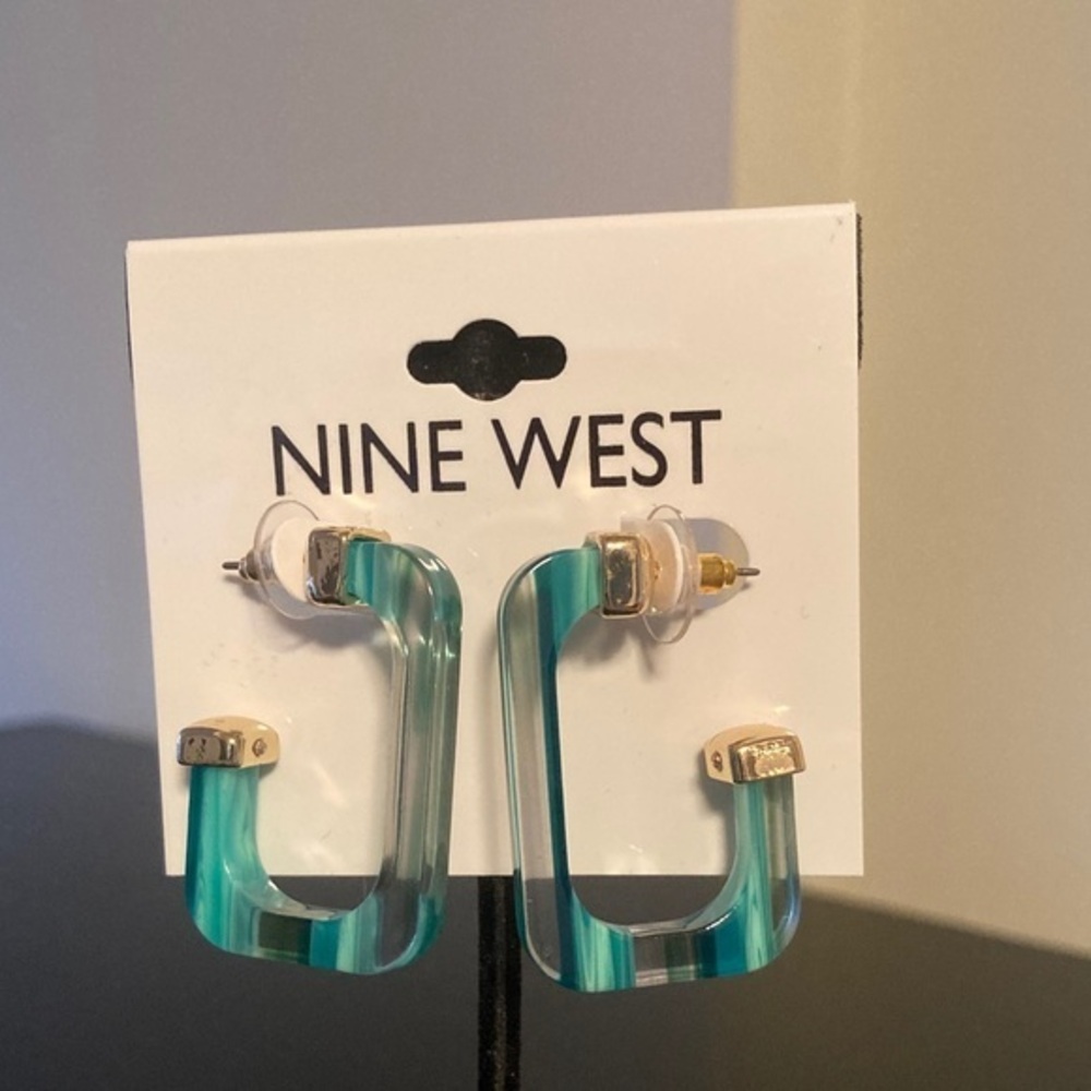 Nine West Teal and Gold Square Earrings